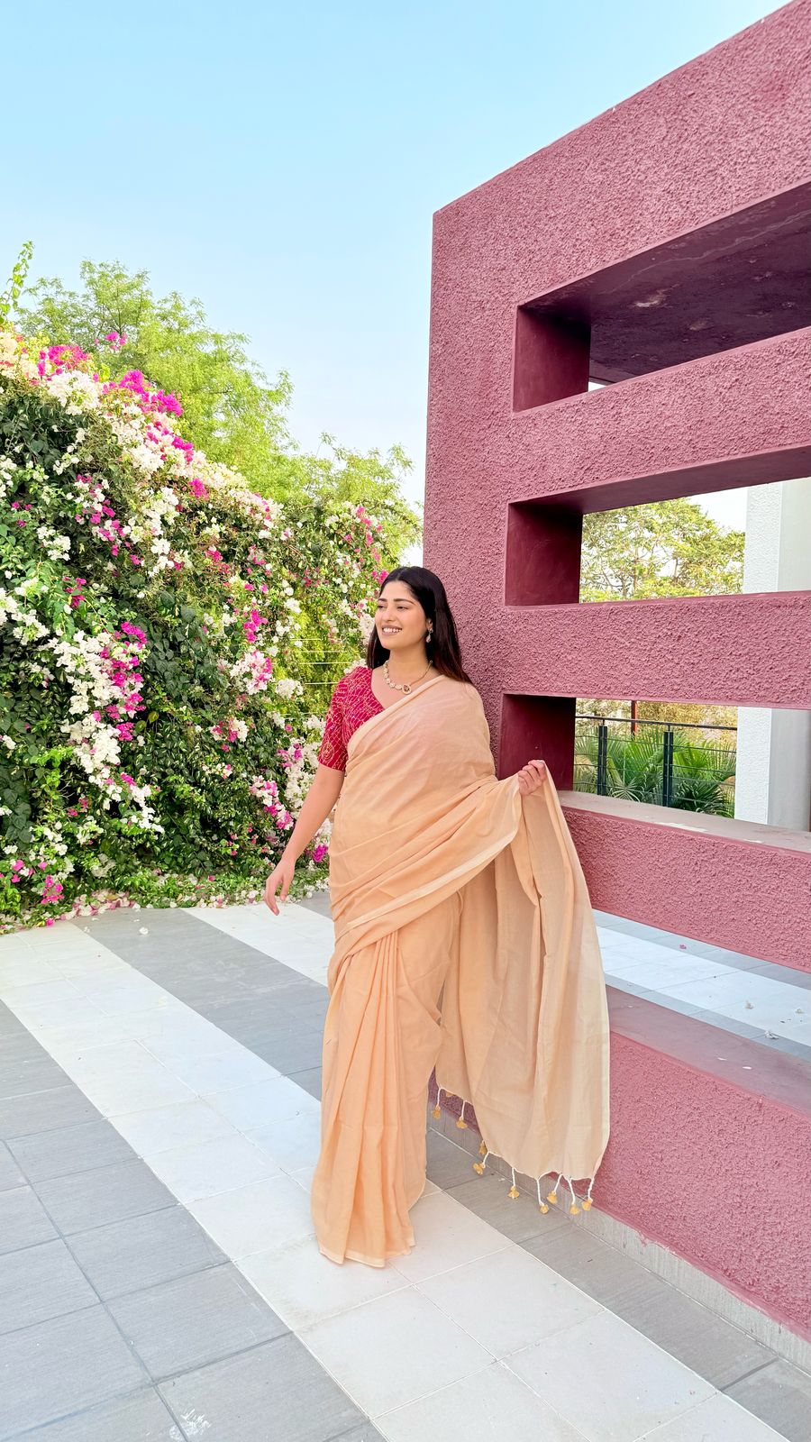 RangDhaaga Beige cotton Saree