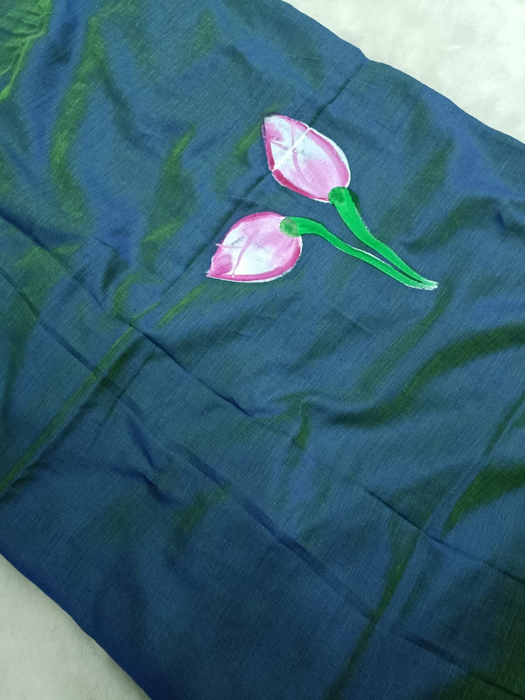 Teal Floral Hand Painted Saree