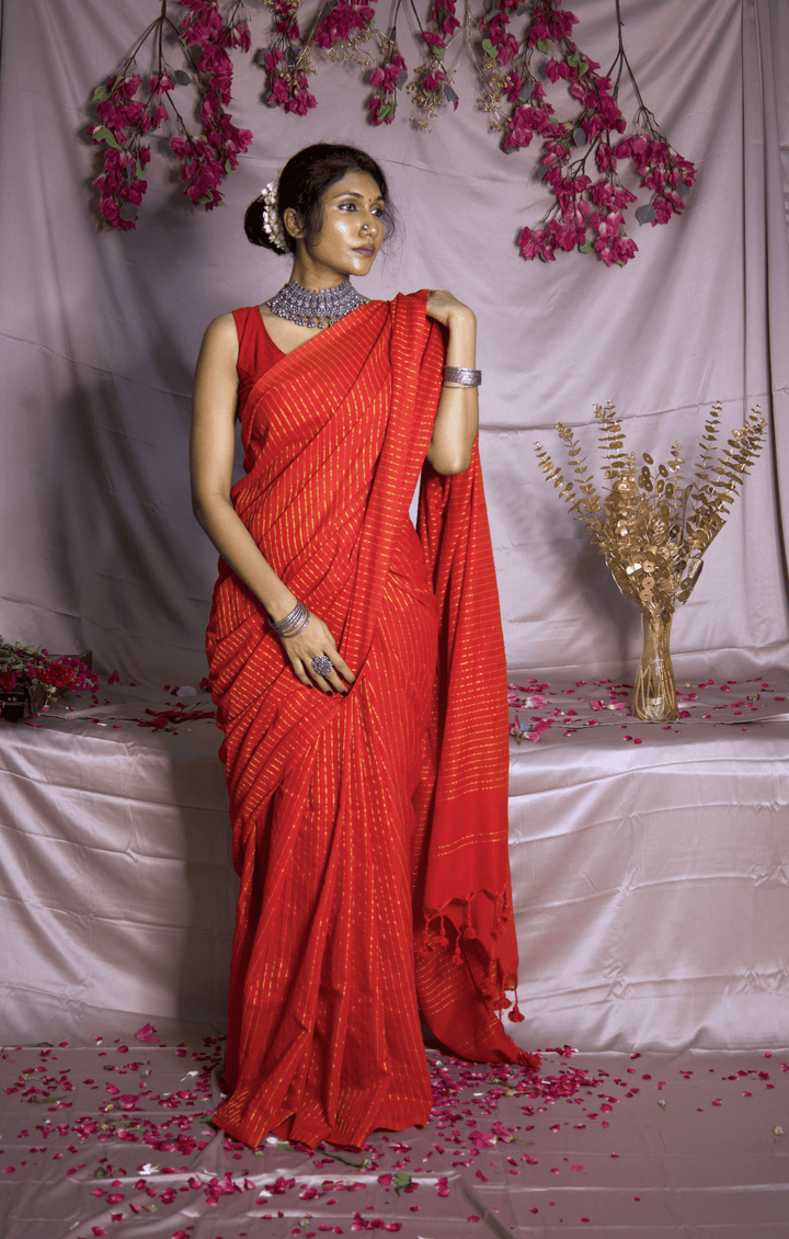 RangDhaaga Lal Ishq Zari Lining Cotton Saree